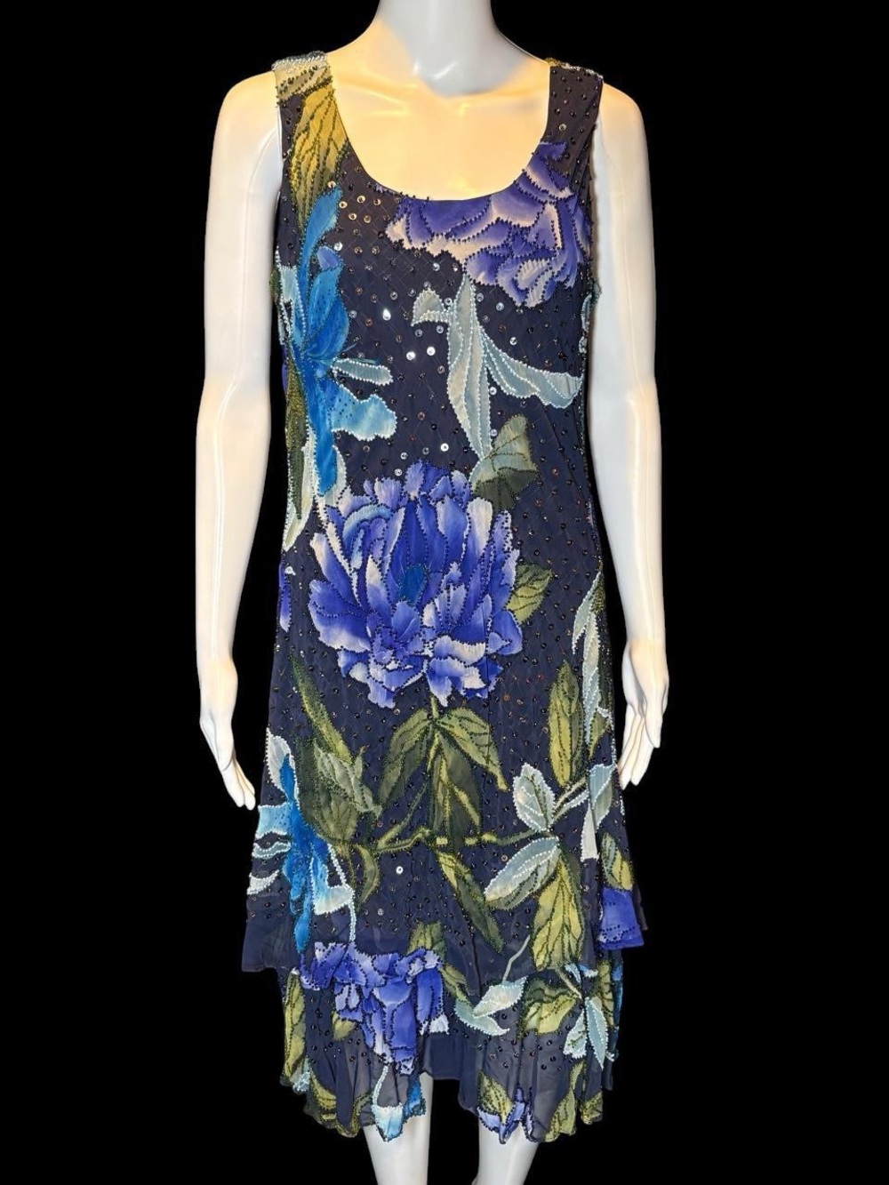 Floral Navy Blue Tiered Dress